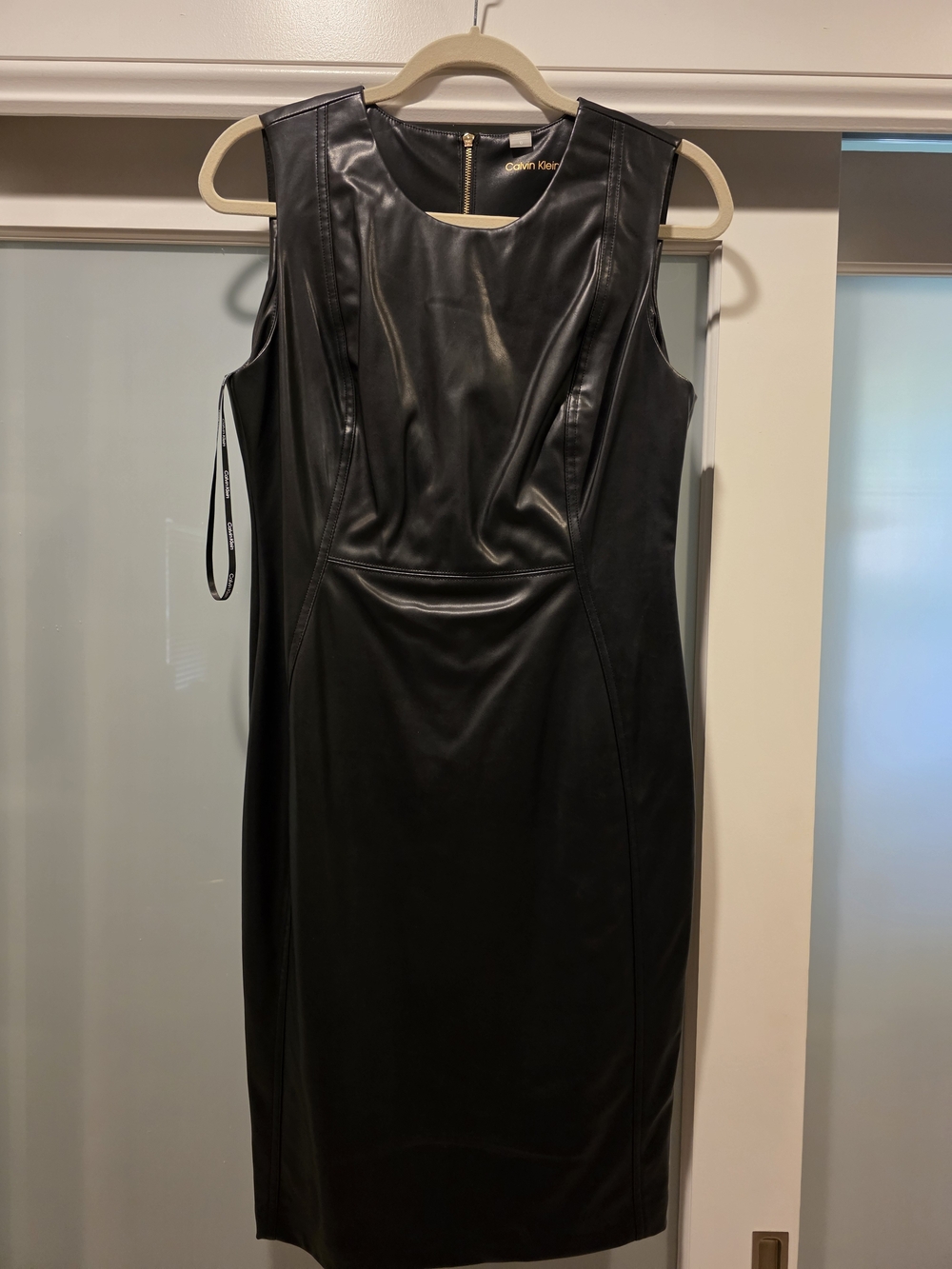 Calvin Klein Black Faux Leather Sheath Dress